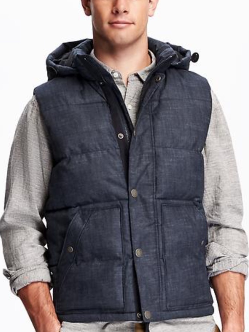 Old Navy Men's Quilted Hooded Vest in Navy Medium